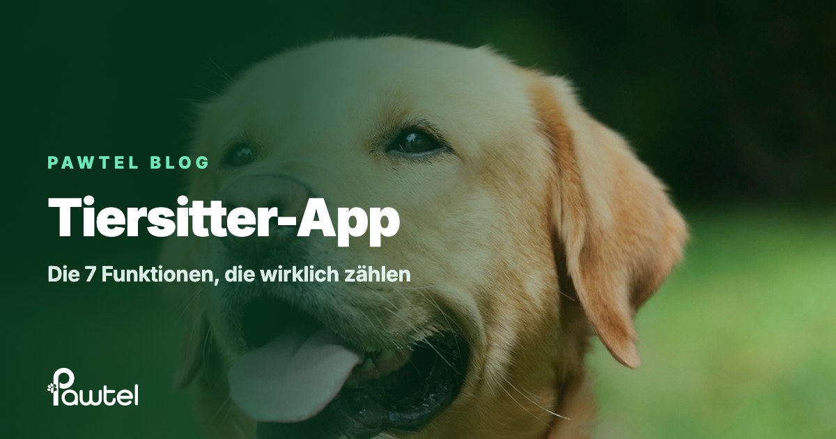 Tiersitter-App Ratgeber-Cover: ein fröhlicher gelber Labrador in einem grünen Garten