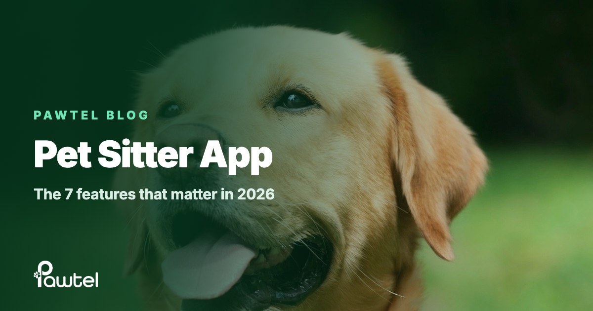 Pet sitter app guide cover: a happy yellow labrador in a green garden